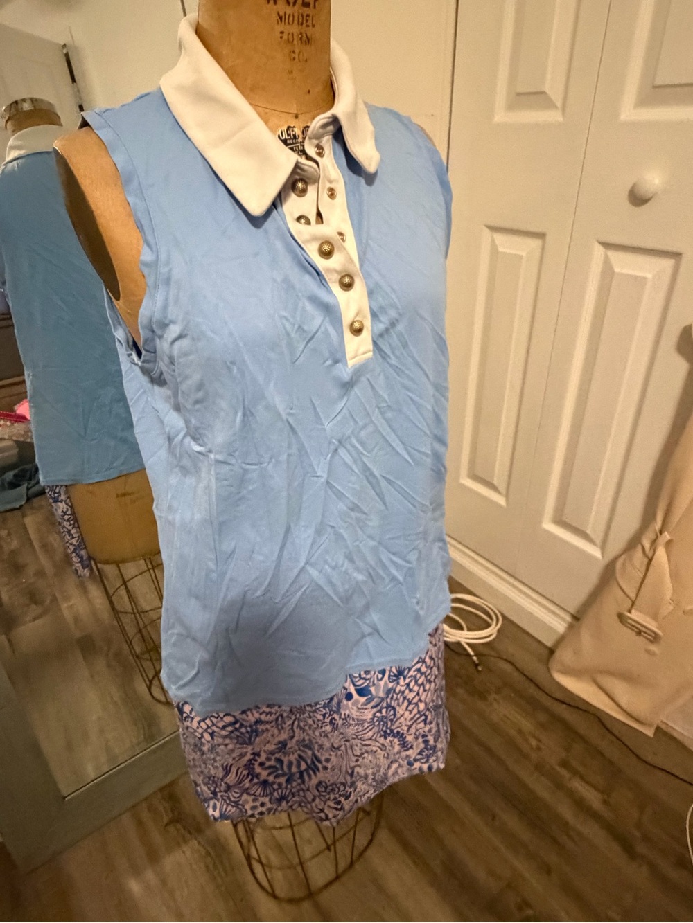 Lilly Pulitzer pink and blue Polo Skort with White and Blue sleeveless top